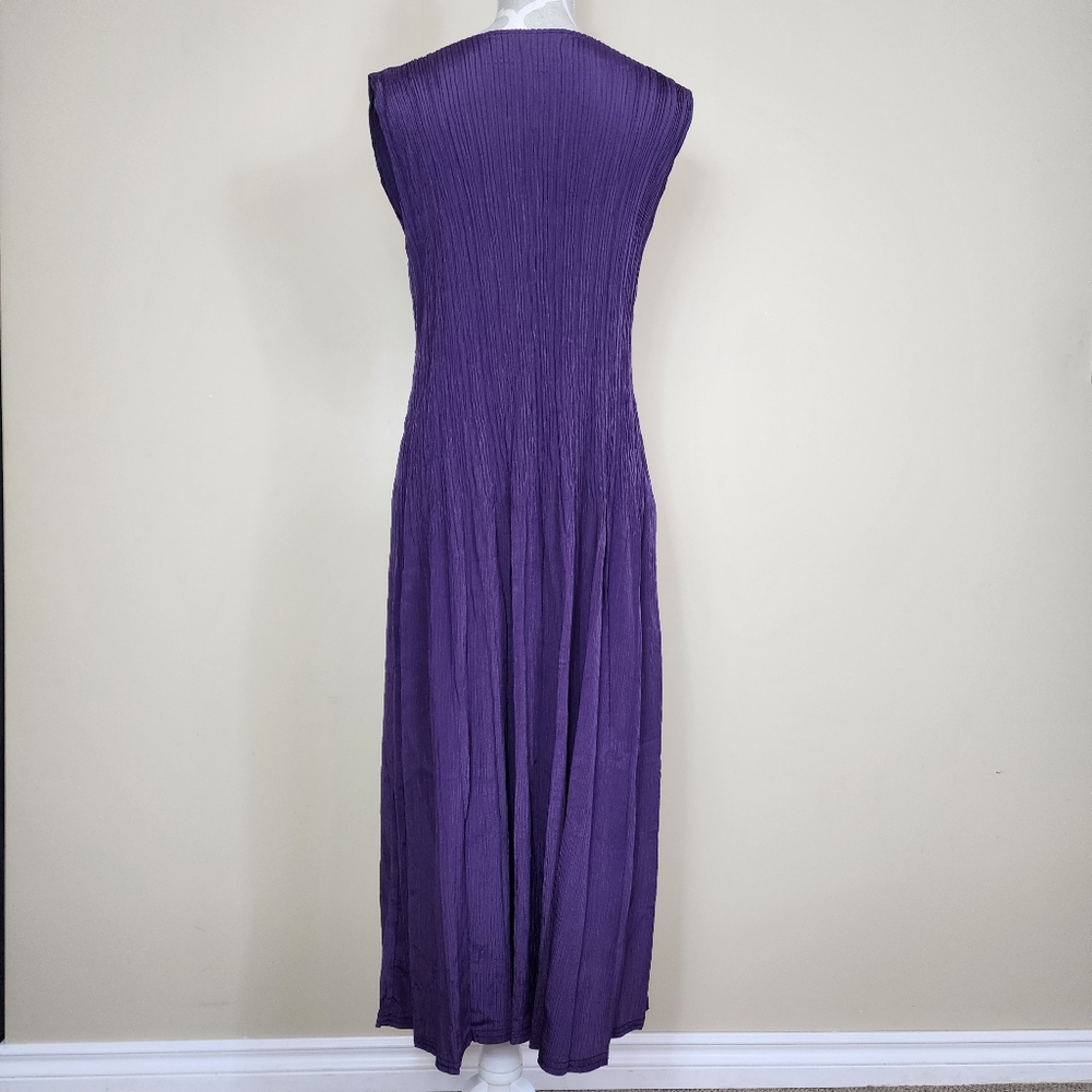 Royal Purple Pleated Maxi Dress Super Stretch Front Pockets Medium Large Fit